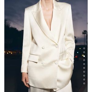 NWT Zara satin double breasted blazer, oyster white, size XS new with tags